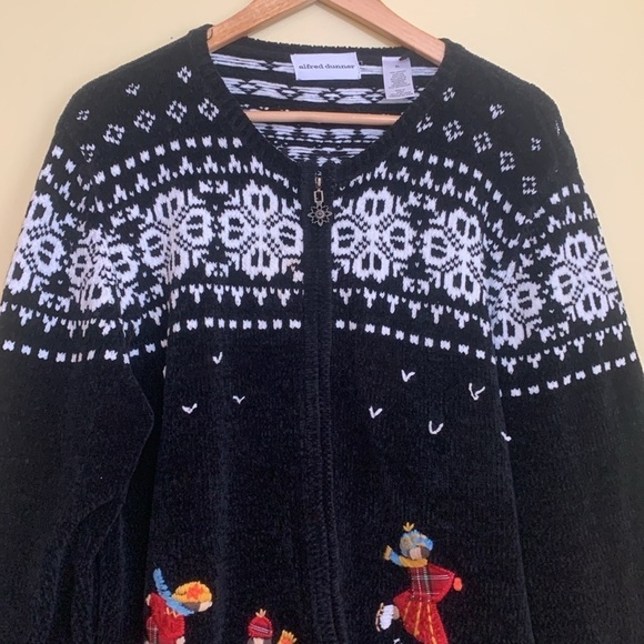 Alfred Dunner | Winter Scape Skater Snowflake Fair Isle Chenille Zip Cardigan XL - Picture 3 of 15